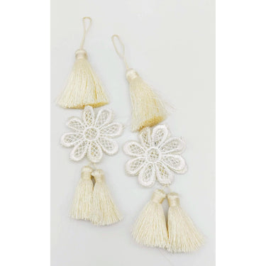 Set of 2 Off White Floral Tassels, Indian Tassels, Boho Chic Tassels